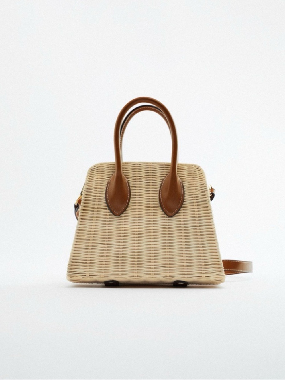 ZARA Rigid Woven Basket Bag | Wicker Crossbody | Brown Faux Leather | Summer Bag